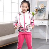 Fashion Girls Clothes Floral Zipper Kids Hoodies+Pants Kids Tracksuit Girls Sport Suit
