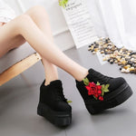 Fashion Women Shoes Female Embroidered Rose Shoes Ladies 12cm High Heels Thick Bottom Shoes
