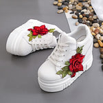 Fashion Women Shoes Female Embroidered Rose Shoes Ladies 12cm High Heels Thick Bottom Shoes
