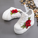 Fashion Women Shoes Female Embroidered Rose Shoes Ladies 12cm High Heels Thick Bottom Shoes