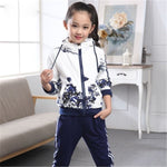 Fashion Girls Clothes Floral Zipper Kids Hoodies+Pants Kids Tracksuit Girls Sport Suit