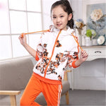 Fashion Girls Clothes Floral Zipper Kids Hoodies+Pants Kids Tracksuit Girls Sport Suit