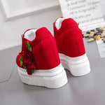 Fashion Women Shoes Female Embroidered Rose Shoes Ladies 12cm High Heels Thick Bottom Shoes