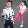 Fashion Girls Clothes Floral Zipper Kids Hoodies+Pants Kids Tracksuit Girls Sport Suit