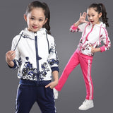 Fashion Girls Clothes Floral Zipper Kids Hoodies+Pants Kids Tracksuit Girls Sport Suit