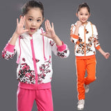 Fashion Girls Clothes Floral Zipper Kids Hoodies+Pants Kids Tracksuit Girls Sport Suit